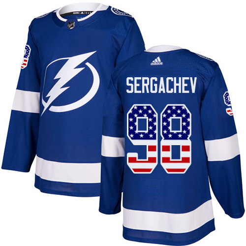 Adidas Lightning #98 Mikhail Sergachev Blue Home Authentic USA Flag Stitched Youth NHL Jersey - Click Image to Close